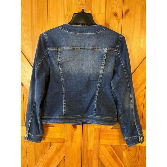 Chico's Womens Jean Jacket Dark Wash Collarless Button Up Size 0=4 (5312) - Picture 6 of 6